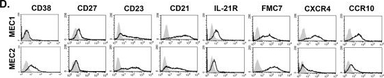 Fig.1.D showing Flow cytometry/Cell sorting in a Homo sapiens (Human) sample from the publication: The MEC1 and MEC2 lines represent two CLL subclones in different stages of progression towards prolymphocytic leukemia.