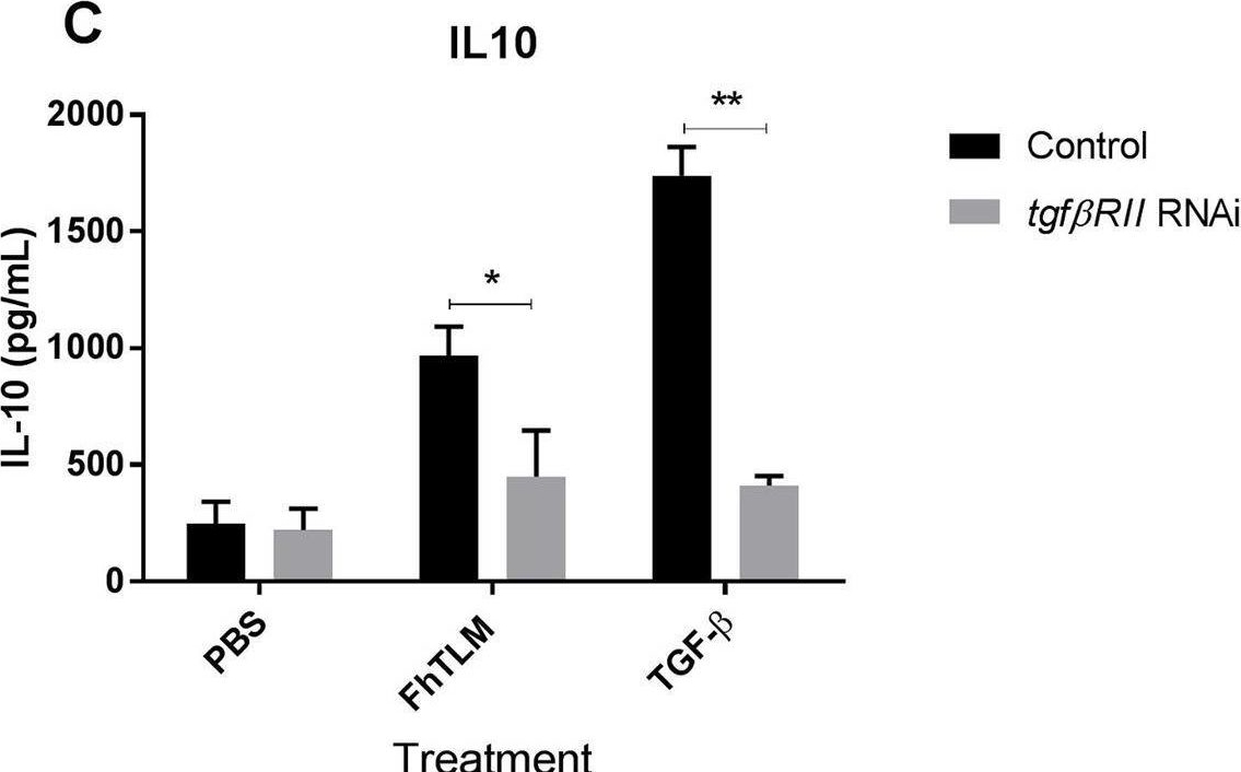 Fig.5.C showing Enzyme-linked immunosorbent assay in a Mus musculus (House mouse) sample from the publication: A Trematode Parasite Derived Growth Factor Binds and Exerts Influences on Host Immune Functions via Host Cytokine Receptor Complexes.