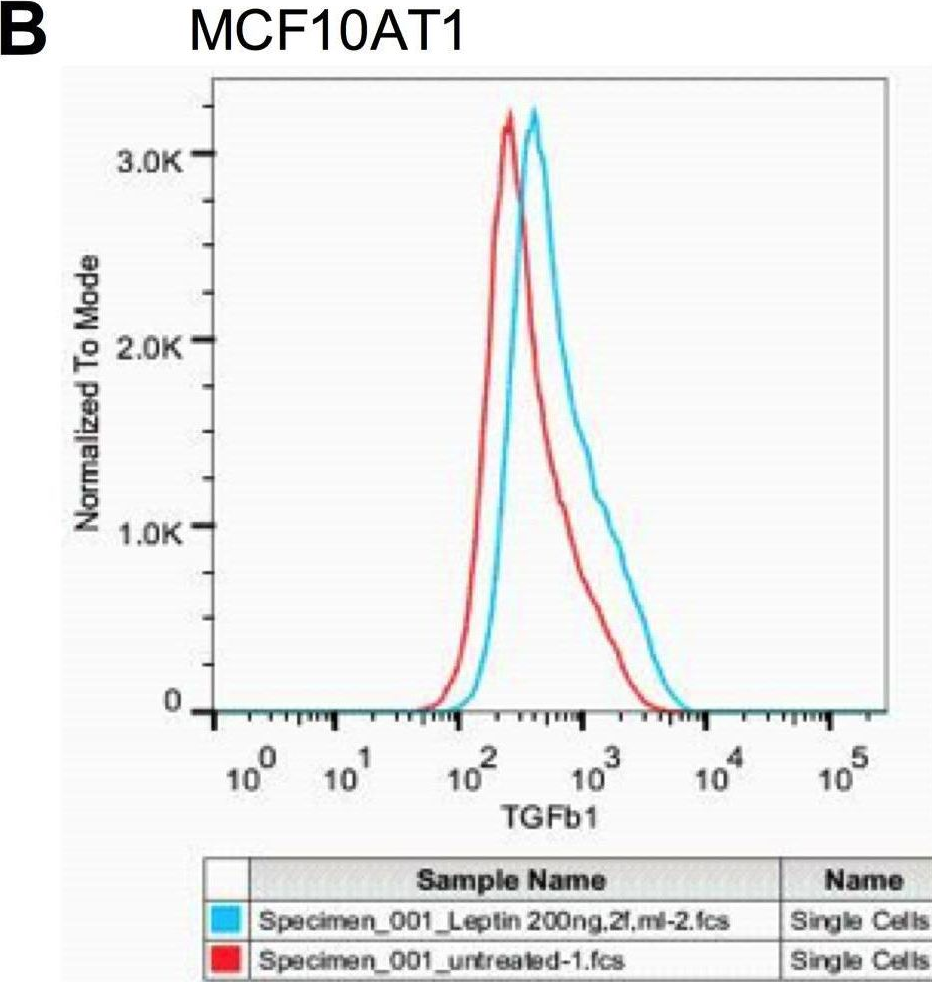 Fig.6.B showing Flow cytometry/Cell sorting from the publication: Leptin signals via TGFB1 to promote metastatic potential and stemness in breast cancer.