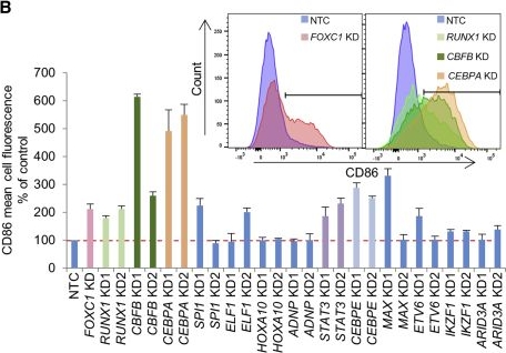 Fig.2.B showing Flow cytometry/Cell sorting in a Homo sapiens (Human) sample from the publication: Enhancer recruitment of transcription repressors RUNX1 and TLE3 by mis-expressed FOXC1 blocks differentiation in acute myeloid leukemia.