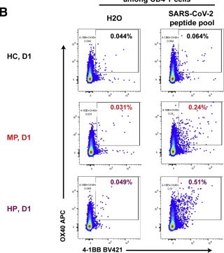 Fig.6.B showing Flow cytometry/Cell sorting in a SARS-CoV-2 sample from the publication: Combinatorial analysis reveals highly coordinated early-stage immune reactions that predict later antiviral immunity in mild COVID-19 patients.