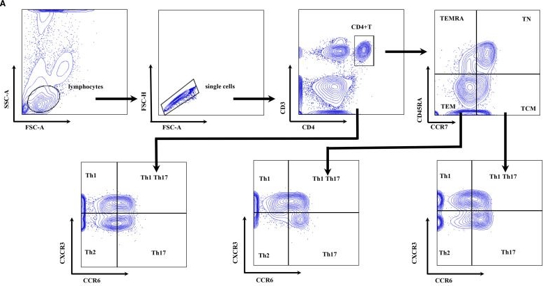 Fig.3.A showing Flow cytometry/Cell sorting in a Homo sapiens (Human) sample from the publication: Changes in T lymphocyte subsets in patients with acute neuromyelitis optica spectrum disorder.