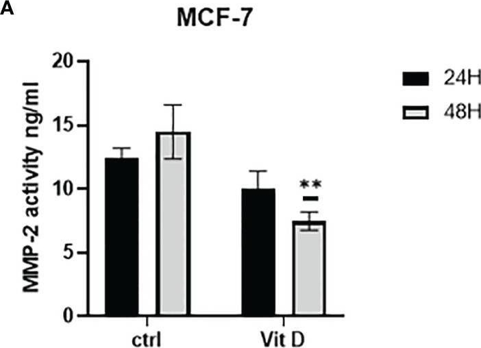 Fig.3.A showing Enzyme-linked immunosorbent assay from the publication: Vitamin D Exerts Significant Antitumor Effects by Suppressing Vasculogenic Mimicry in Breast Cancer Cells.