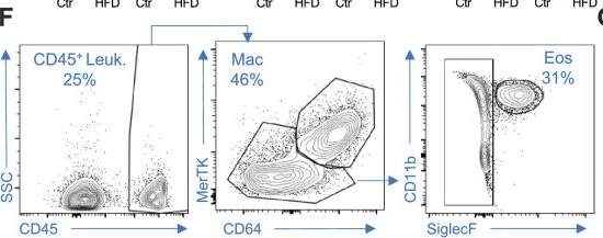 Fig.1.F showing Flow cytometry/Cell sorting in a Mus musculus (House mouse) sample from the publication: Sexual dimorphism in obesity is governed by RELMα regulation of adipose macrophages and eosinophils.